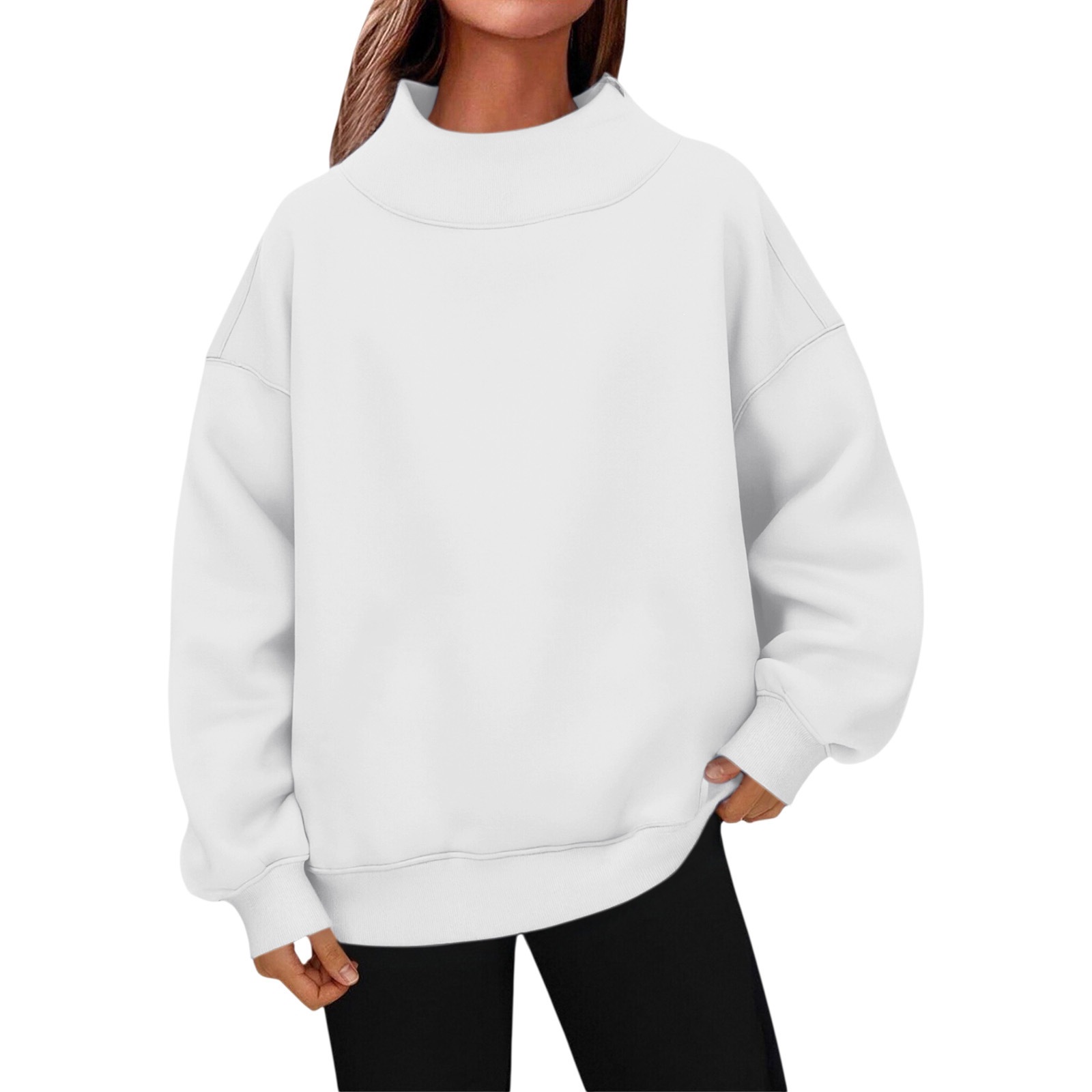 Women's Fleece-Lined Mock Neck Pullover Sweatshirt
