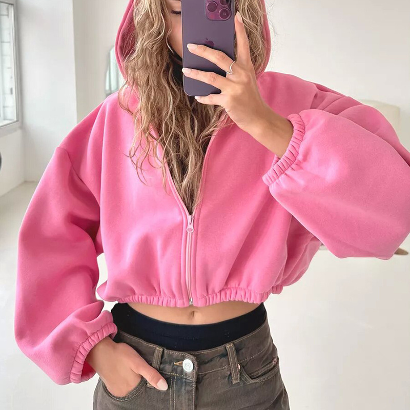 Women's Hooded Zip-Up Sweatshirt Long Sleeve Cotton Blend