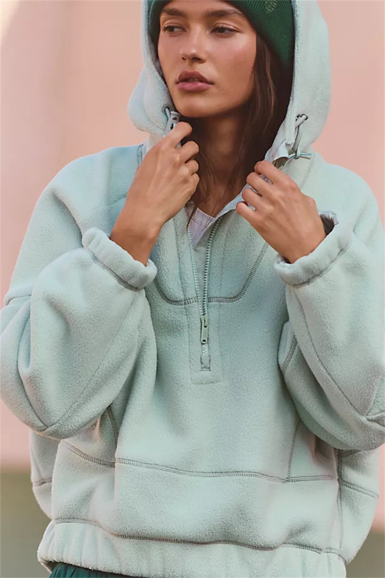 Women's Fleece Half-Zip Hoodie Long Sleeve Pullover Streetwear