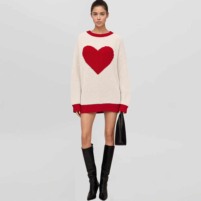 Color-Block Knit Sweater Women's Loose Mid-Length Pullover
