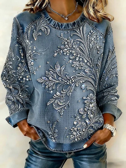 Women's Floral Botanical Print Crewneck Sweatshirt