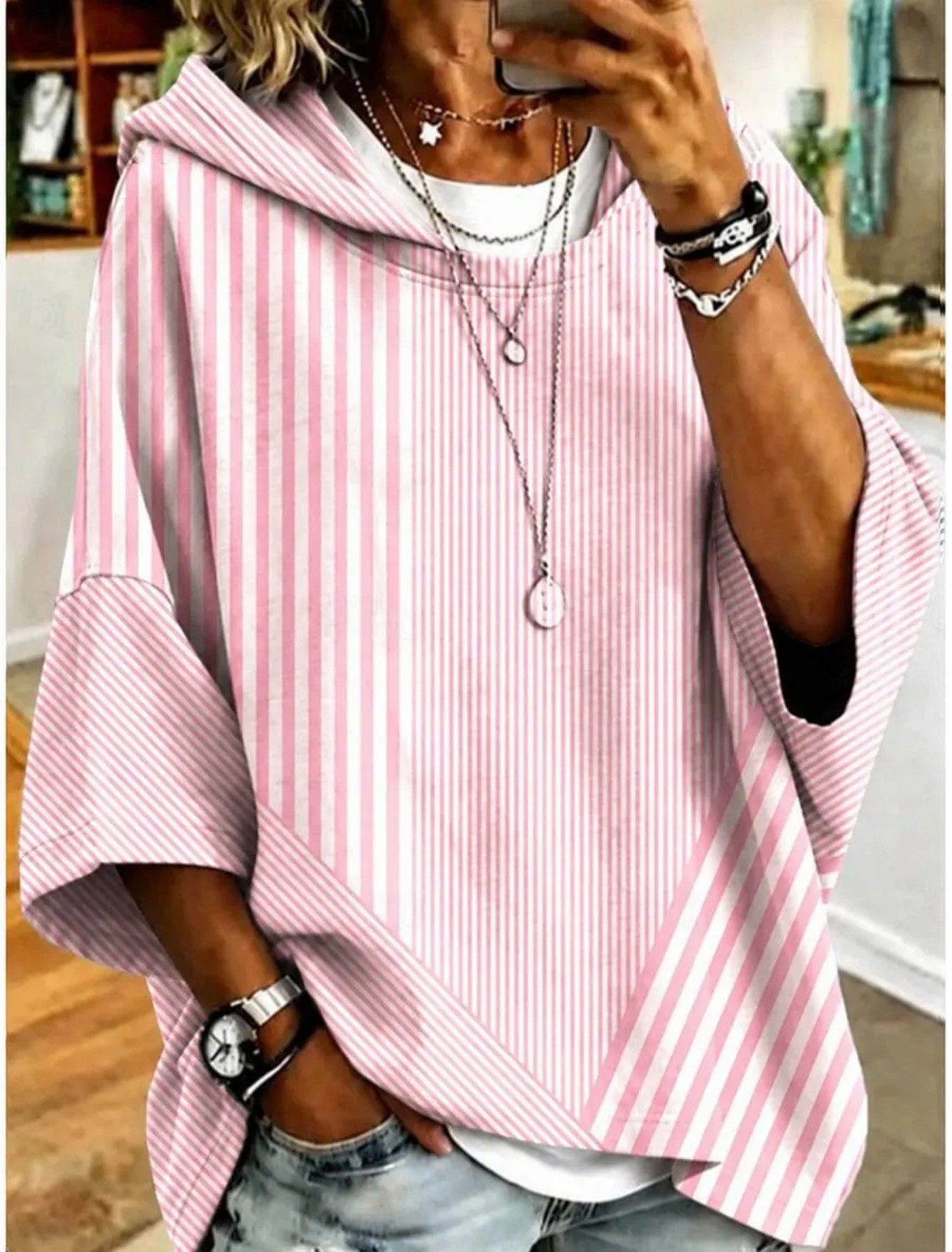 Women's Gradient Line Print Casual Hoodie