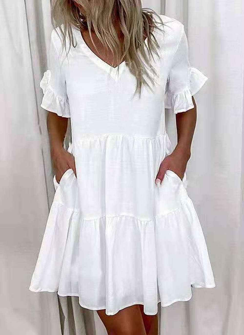 Women's V-Neck Floral Print Swing Dress Short Sleeve
