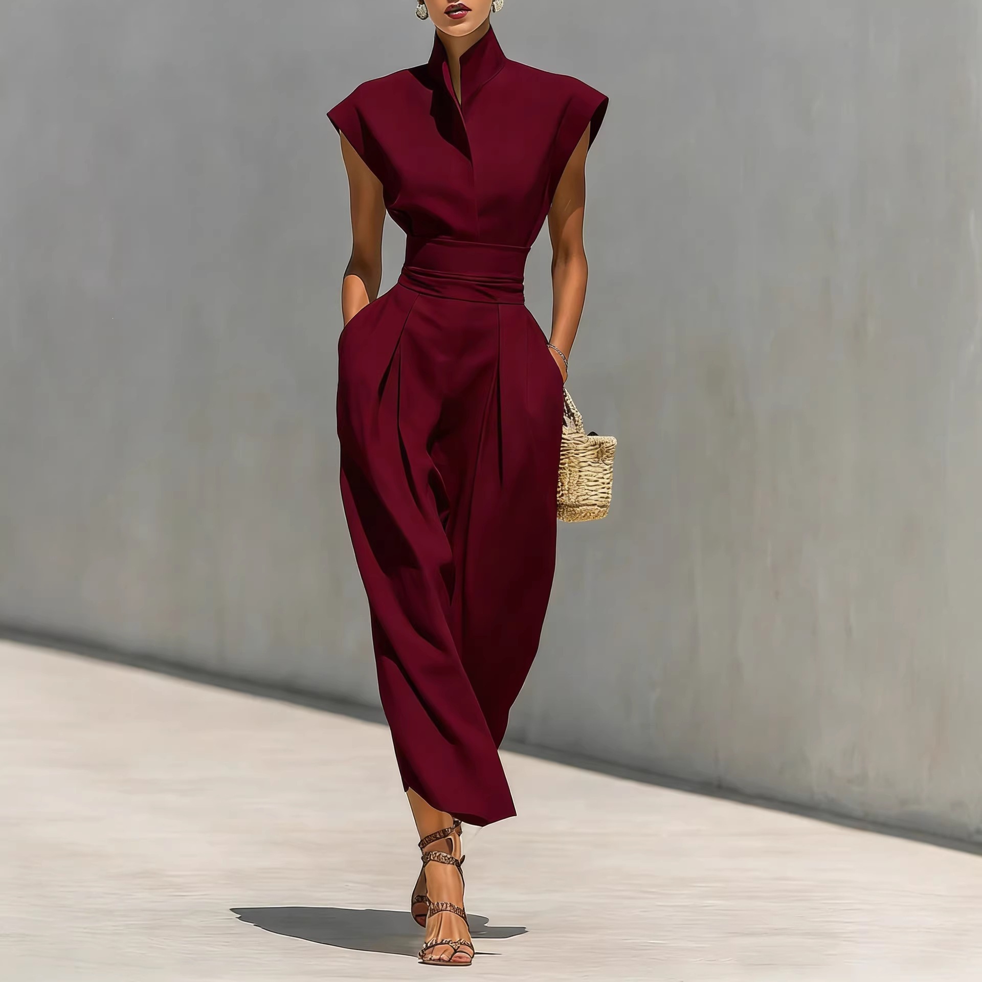 High-Waist Midi Skirt & High-Neck Loose Top Commuter Dress Set