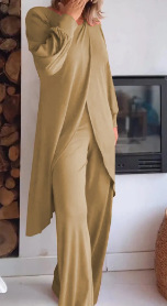 Women's Long Sleeve Asymmetric Wide-Leg Two-Piece Set Casual
