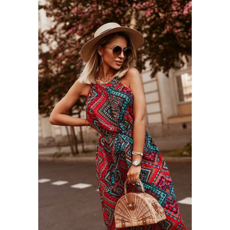New Halter Neck Midi Dress Solid Color Suede