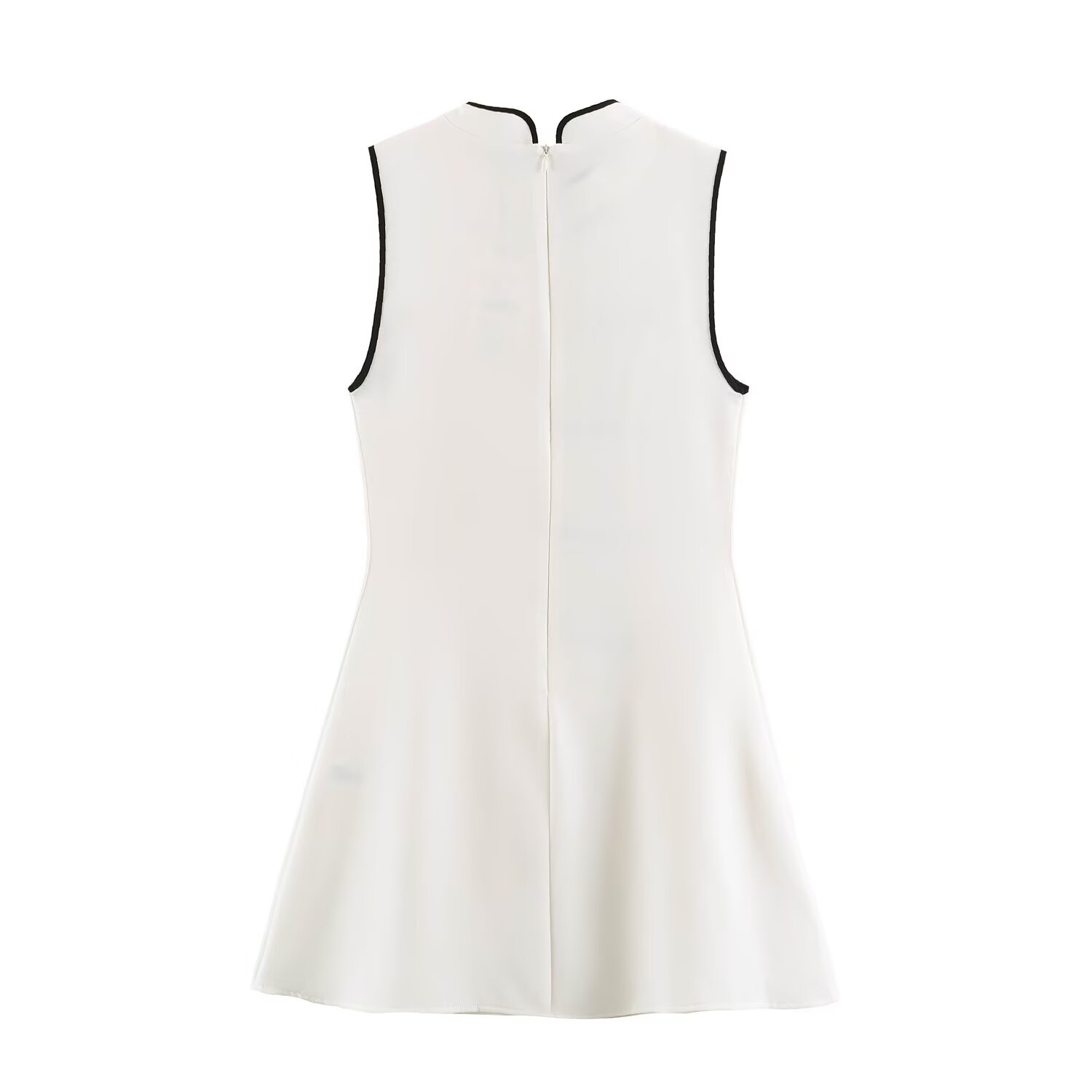 New Chinese Style Sleeveless A-Line Midi Dress with Stand Collar