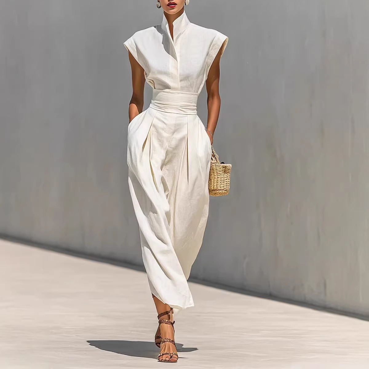 High-Waist Midi Skirt & High-Neck Loose Top Commuter Dress Set
