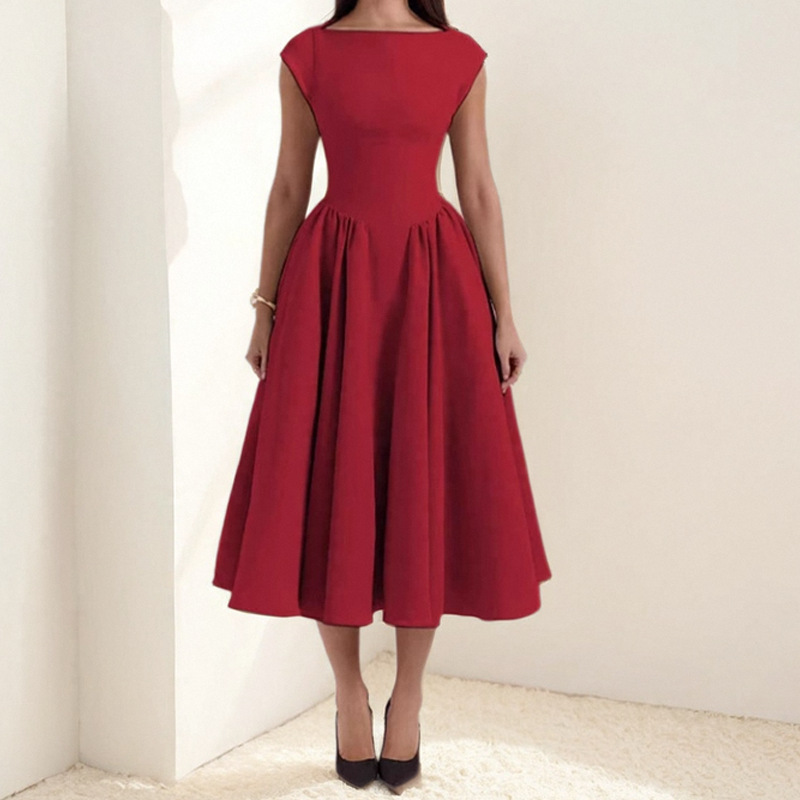 French-Style Open-Back Bodycon Dress Solid Color Sleeveless High Waist