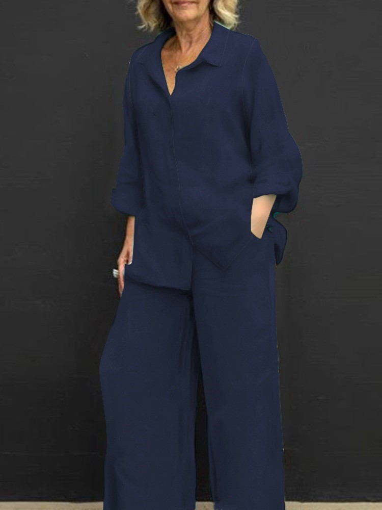 Women's Casual Long Sleeve Shirt and Pants Set