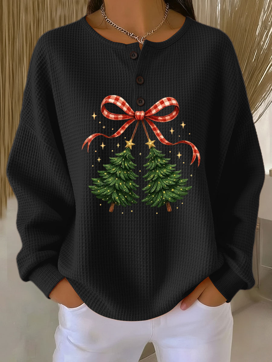Women's Retro 3D Print Three-Button Stand Collar Polo Sweatshirt