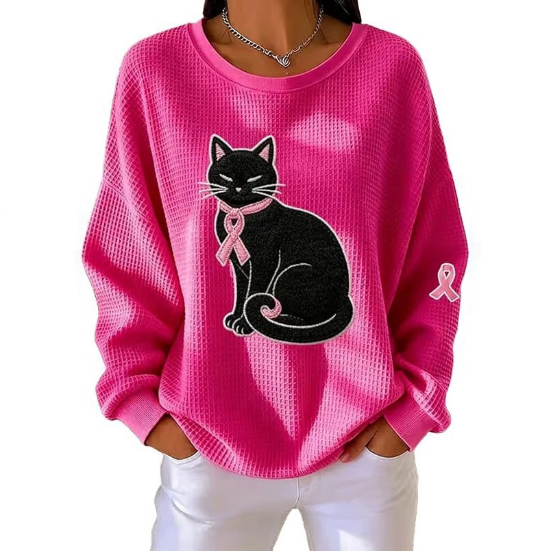 Women's Cat Scarf Ribbon Print Casual Sweatshirt
