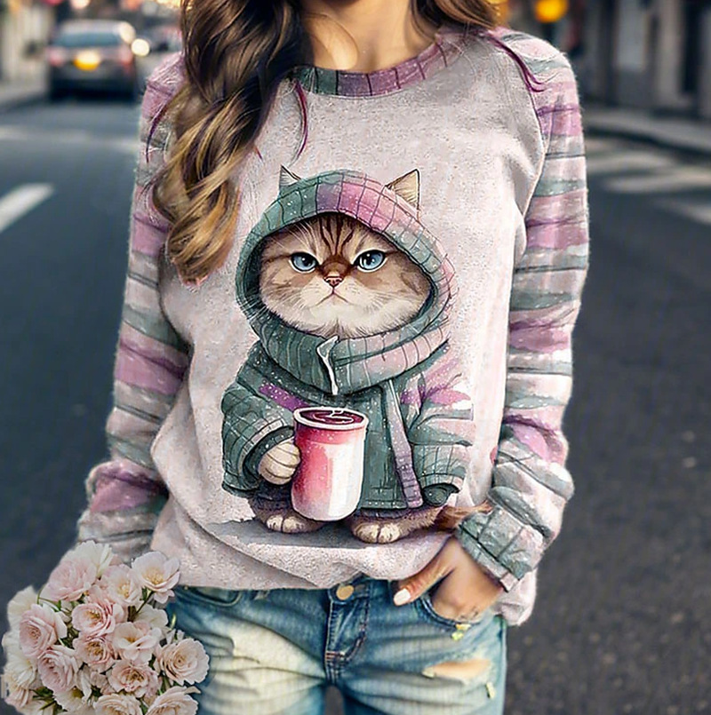 3D Digital Print Raglan Sleeve Crewneck Long Sleeve Sweatshirt for Women