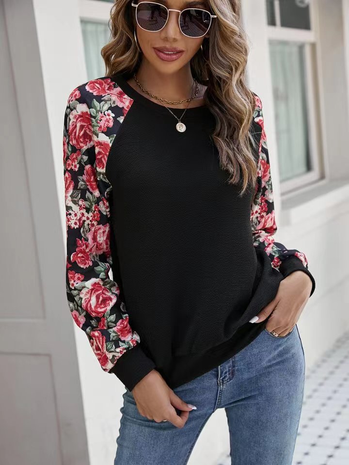 Printed Patchwork Casual Pullover Hoodie Women's Top