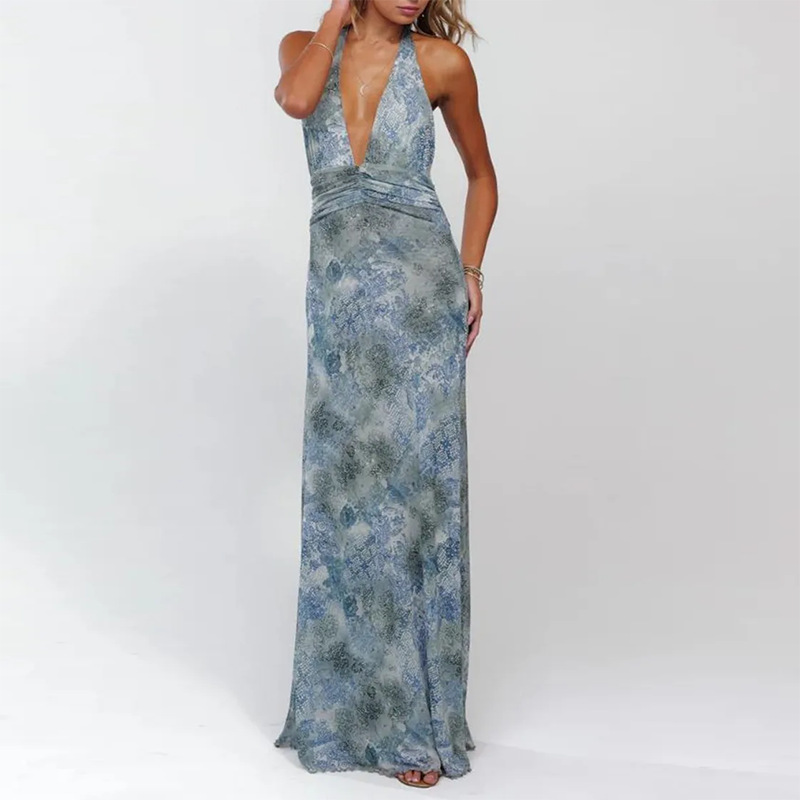 Women's Summer Polka Dot Halter Open-Back Vacation Dress