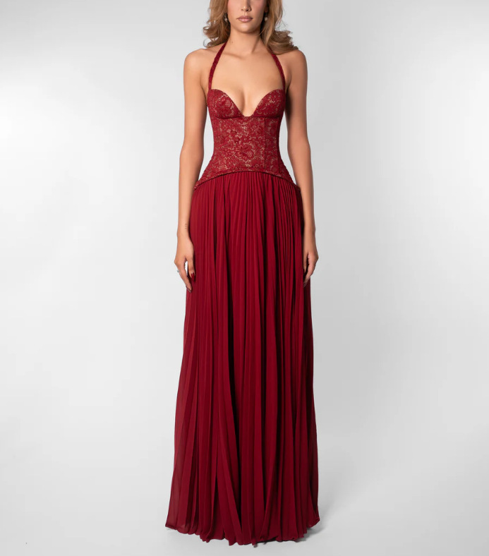 Women's Sexy Halter Backless Low-Cut Ruched Bodycon Cami Dress