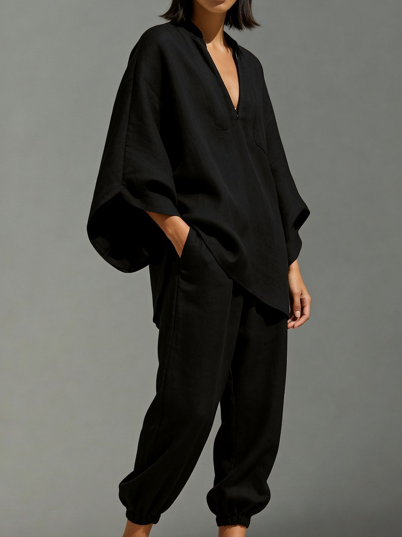 Women's Deep V-Neck Batwing Sleeve Loose Casual Two-Piece Set