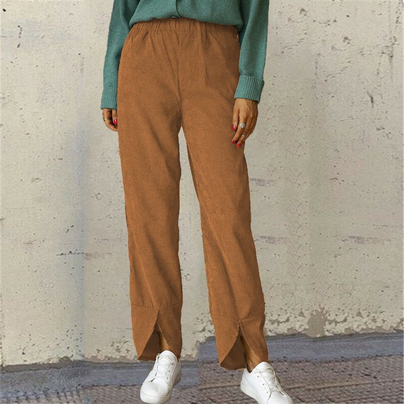 Women's Corduroy Straight-Leg Pants with Elastic High Waist