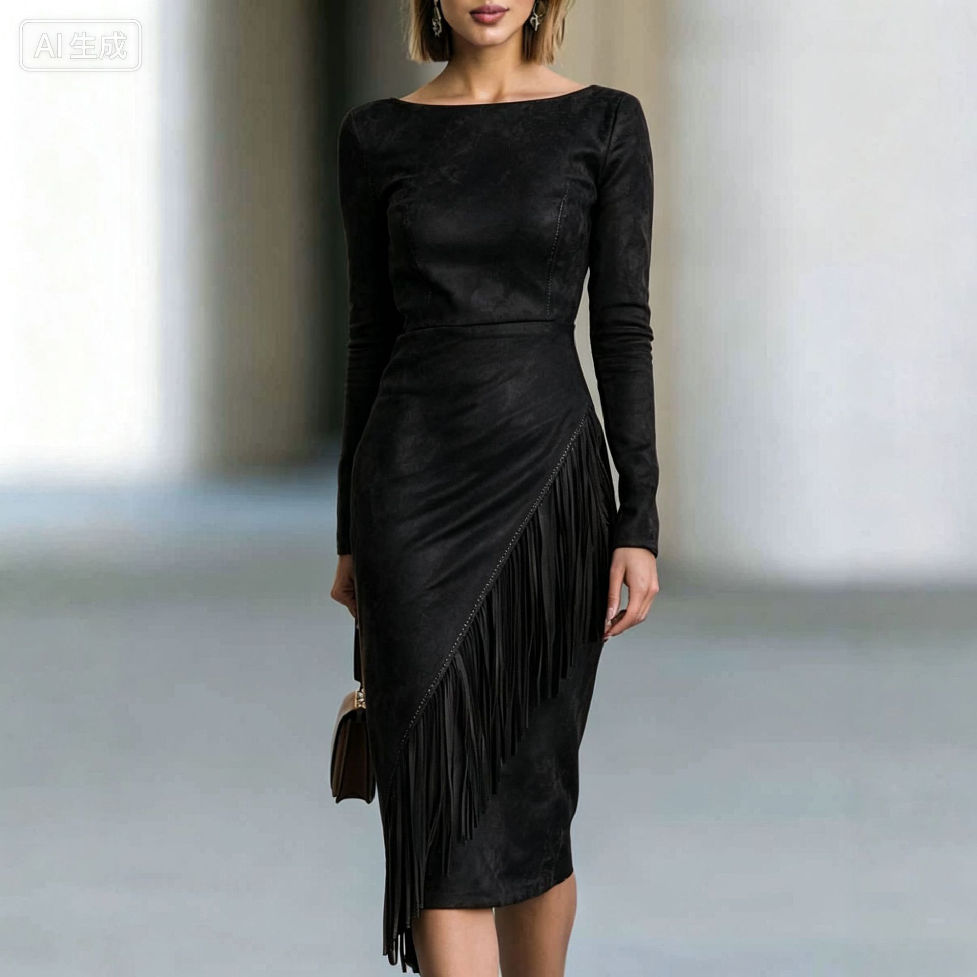 Bohemian Faux Suede Fringe Patchwork Long Dress