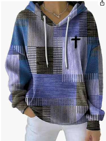 Women's Plaid 3D Digital Print Hoodie Casual Sweatshirt