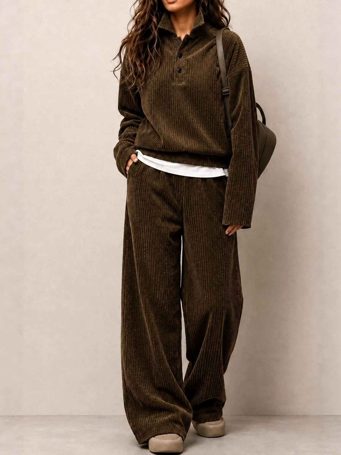 Women's Corduroy Sweatshirt and Straight-Leg Pants Set