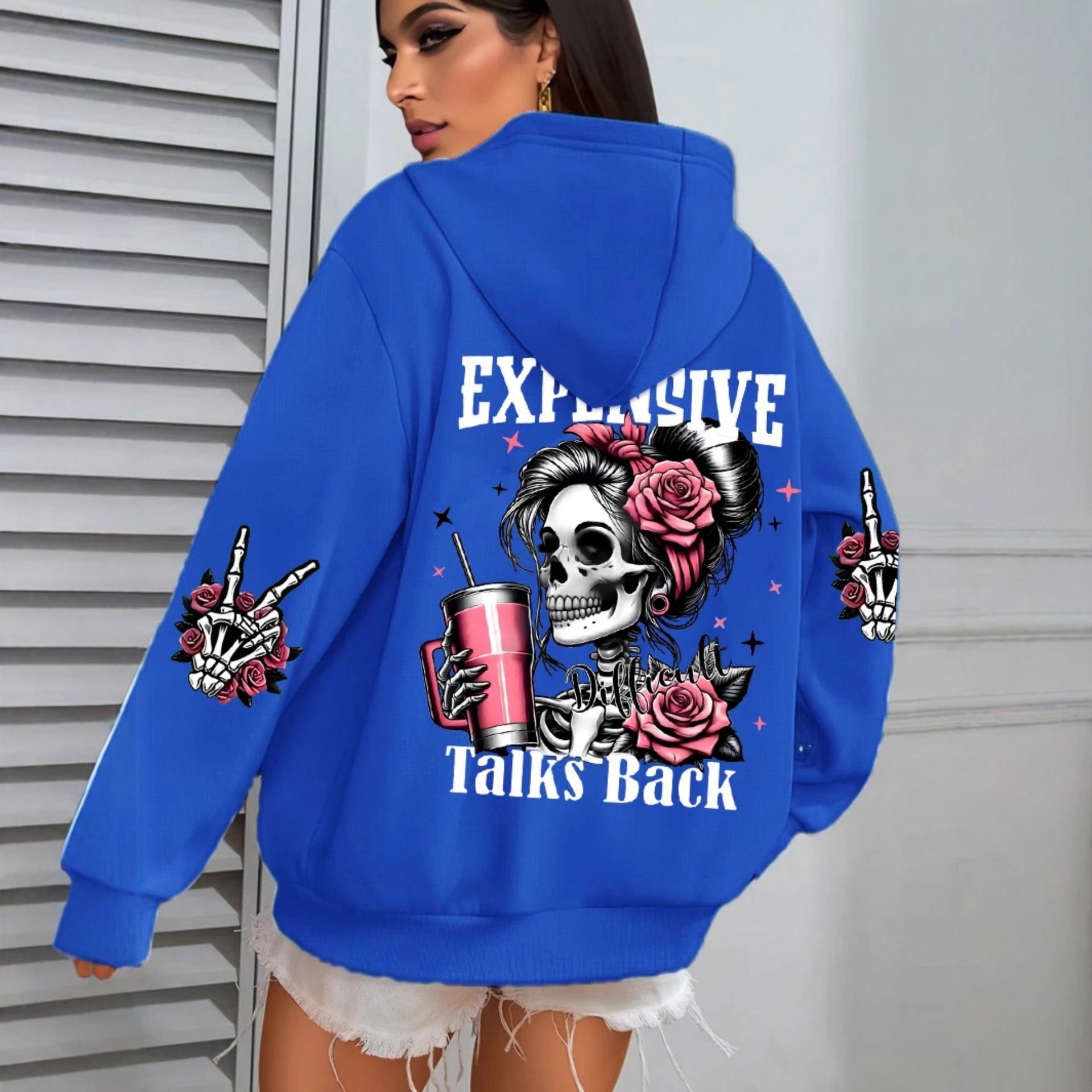 Women's Pink Skull Soda Print Hoodie