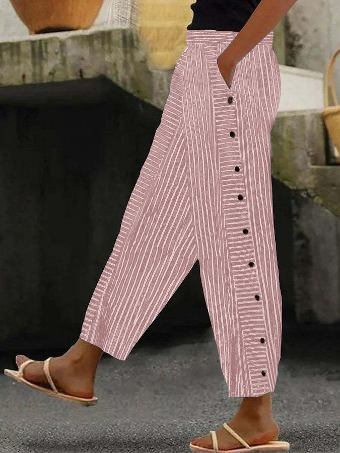 Women's Striped High-Waist Cropped Skinny Pants with Stretch