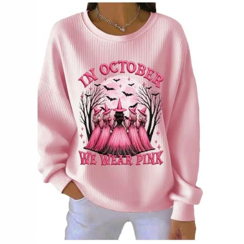 Halloween Bat Witch Print Crewneck Long-Sleeve Pullover Sweatshirt