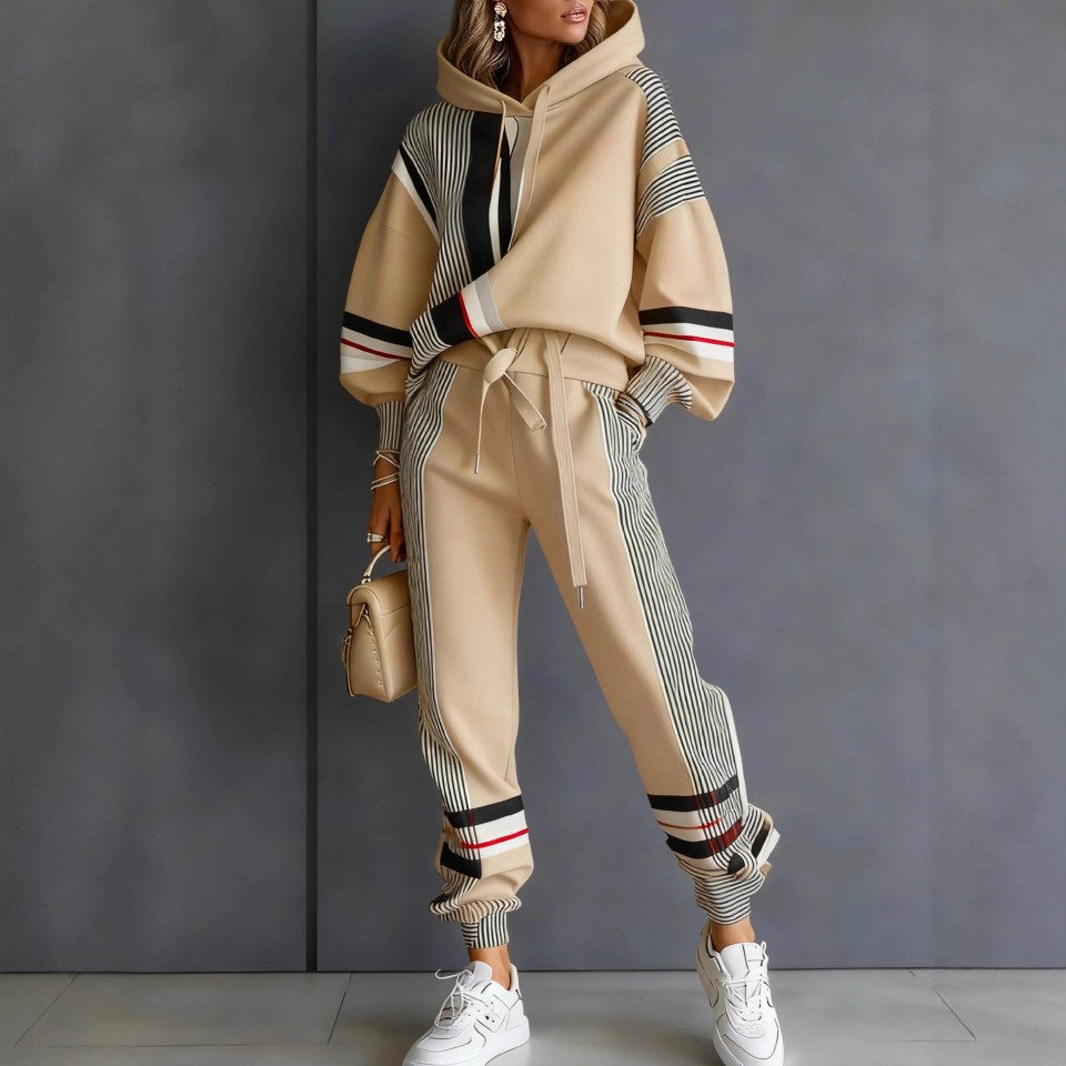Women's Printed Hooded Long Sleeve Long Pants Casual Set