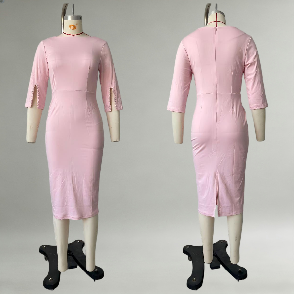 Solid Beaded Slim Fit Midi Dress