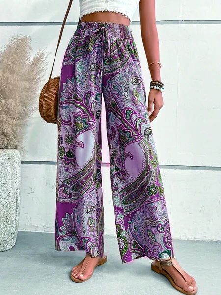 Women's Digital Print Bohemian Elastic Waist Loose Casual Pants