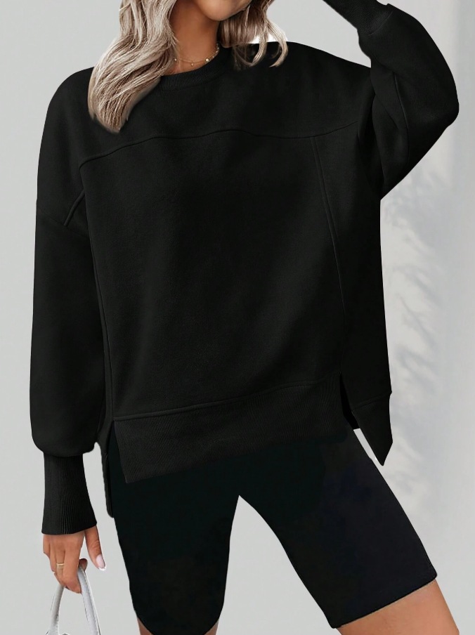 Women's Crewneck Long-Sleeve Split Loose Casual Pullover Sweatshirt