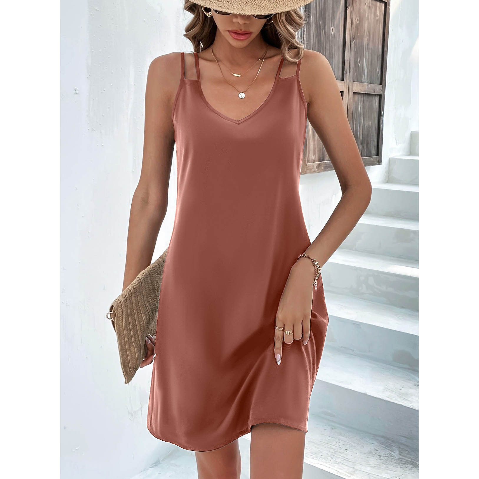 Sleeveless V-Neck Bodycon Dress Slimming Elegant