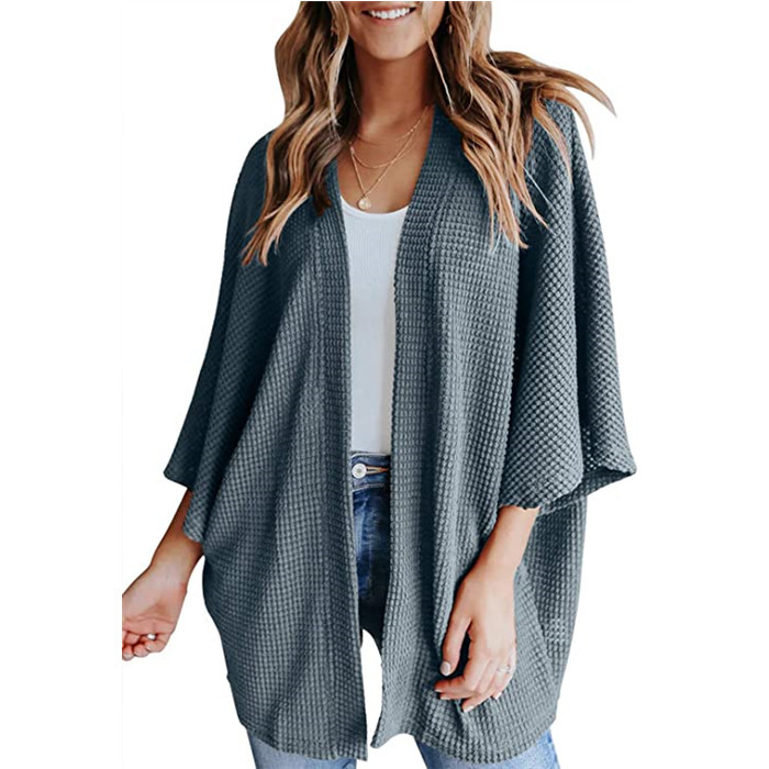 Women's Loose Knit Cardigan Blazer Collar 3/4 Sleeve