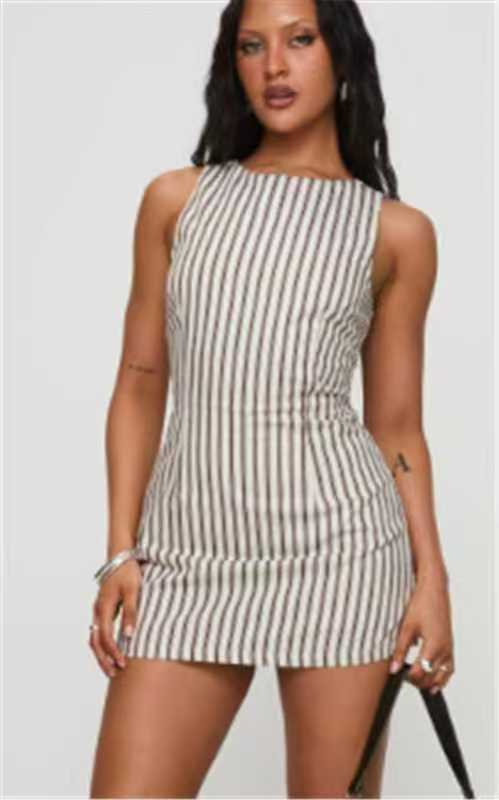 Striped Sleeveless Round Neck Midi Dress