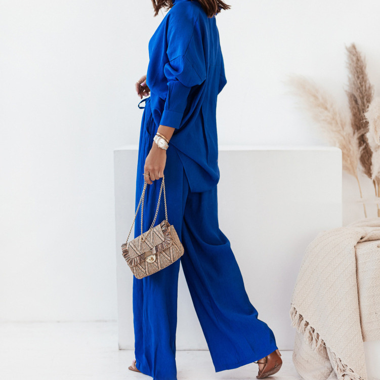 Women's Solid Color Shirt and Pants Casual Two-Piece Set