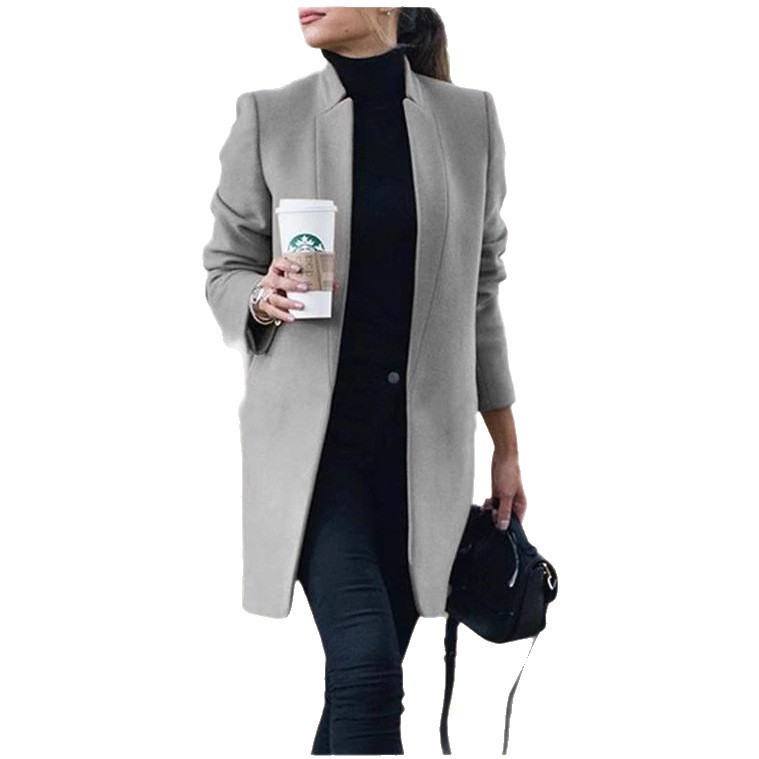 Solid Color Stand Collar Woolen Coat