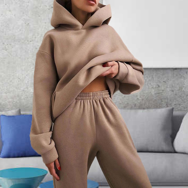 Women's Solid Hoodie and Pants Set Casual Two-Piece