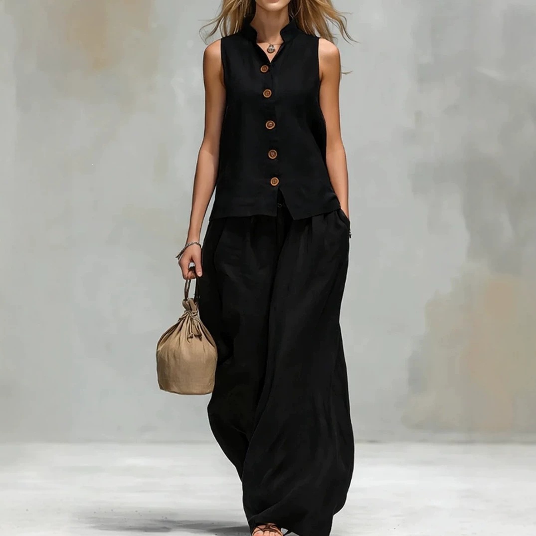 V-Neck Tank Top and Pants Two-Piece Set