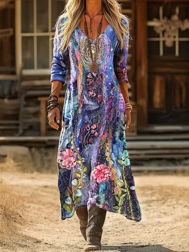 Women's Ocean Floral Print Ruched Midi Dress