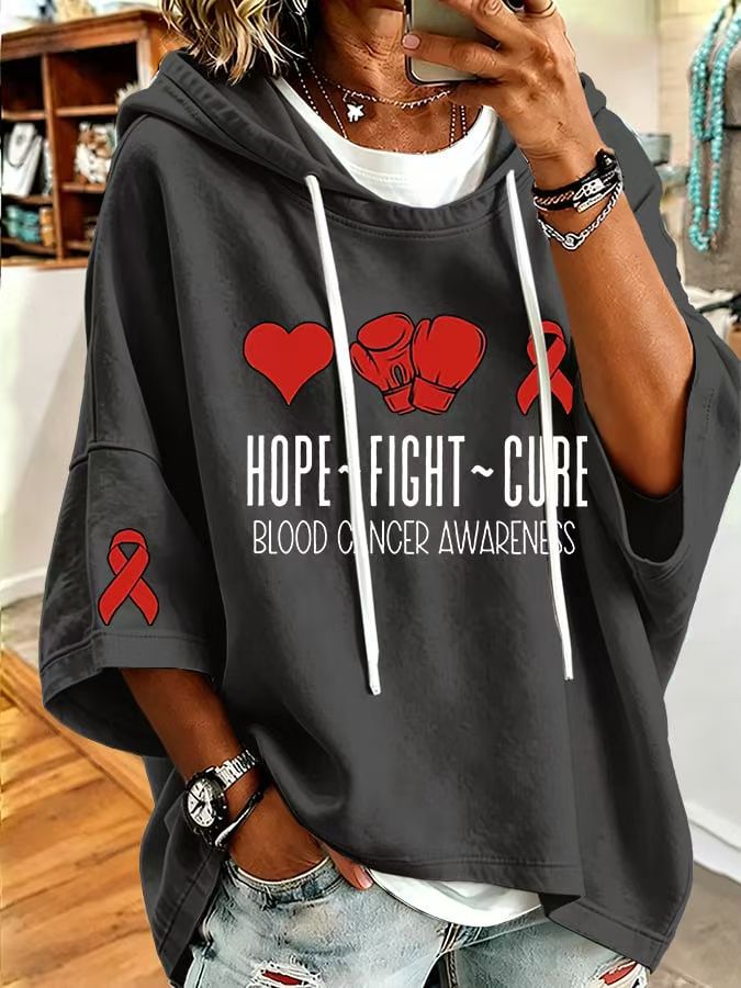 Heart Boxing Glove Ribbon Print Loose-Fit Hoodie for Women