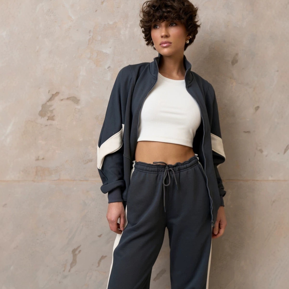 Color-Block Zip-Up Hoodie & Drawstring Jogger Set