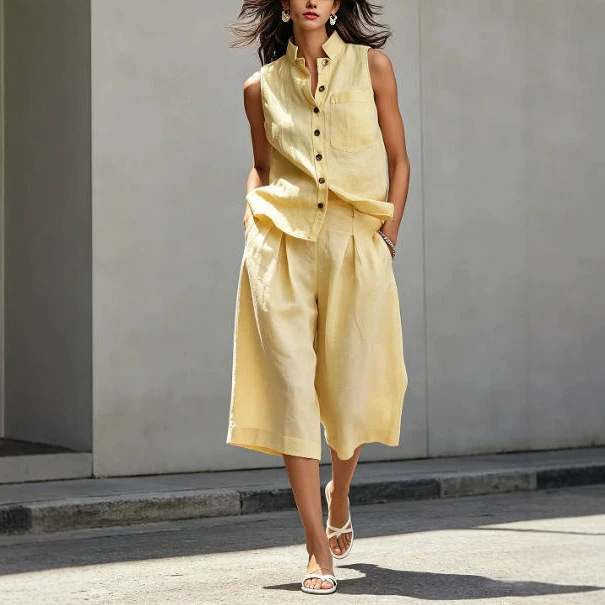 Women's Sleeveless Shirt and Shorts Two-Piece Set