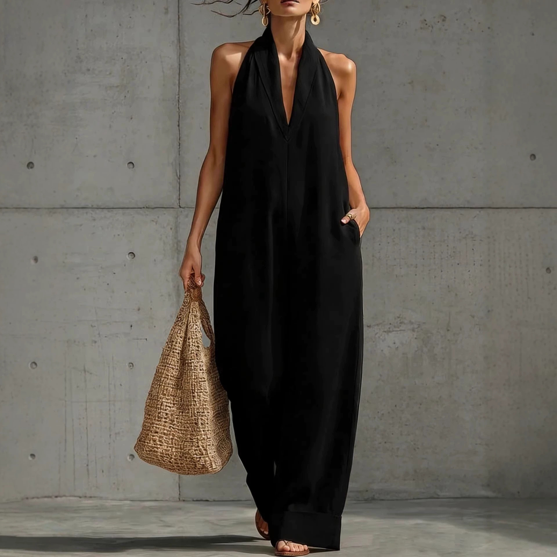 Cotton Linen Sleeveless Wide-Leg Jumpsuit Women Casual Minimalist