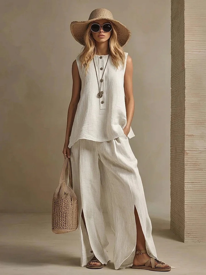 Women's Sleeveless Shirt & Pants Two-Piece Set Loose Fit