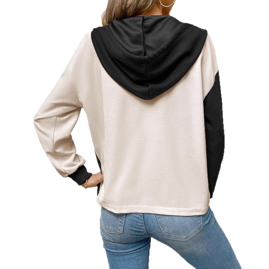 Colorblock Drawstring Drop Shoulder Hooded Sweatshirt