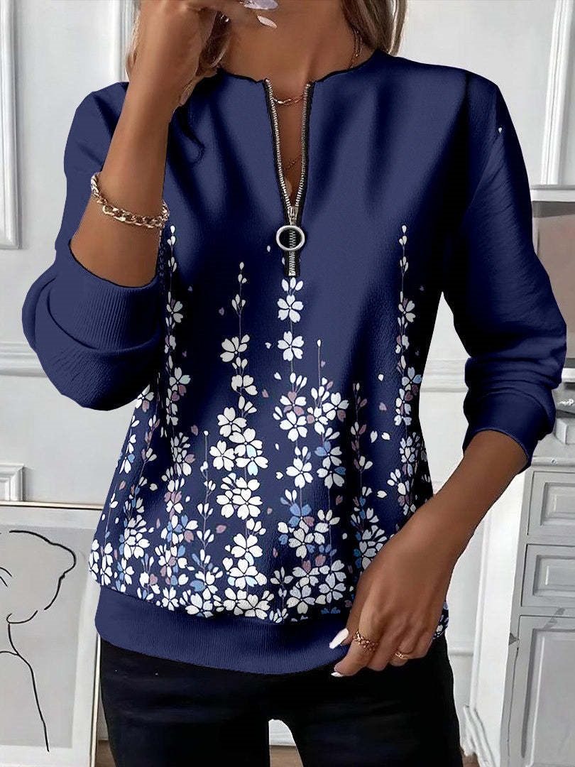 Women's Boho Print Long Sleeve Zip-Up Sweatshirt Casual Top