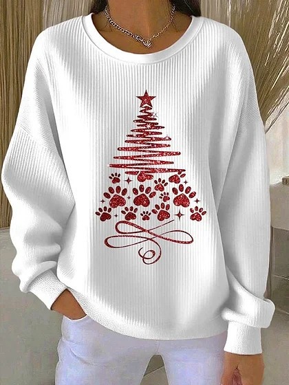 Women's Animal Wine Glass Paw Print Heart Print Crewneck Sweatshirt