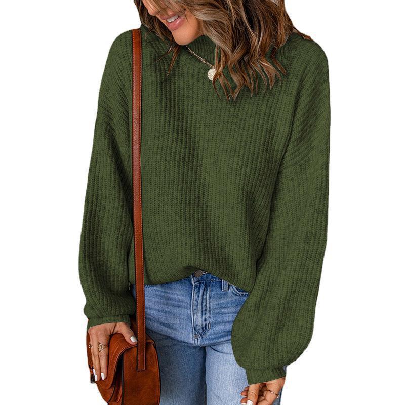 Women's Mock Neck Solid Color Loose Pullover Sweater
