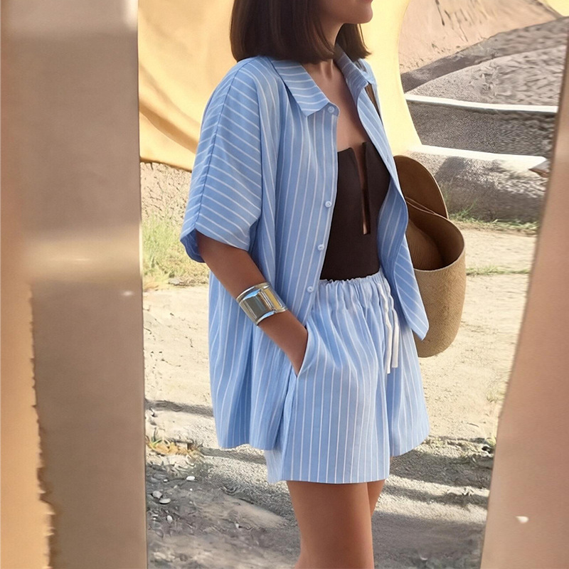 Striped Shirt and Shorts Set Casual Loungewear